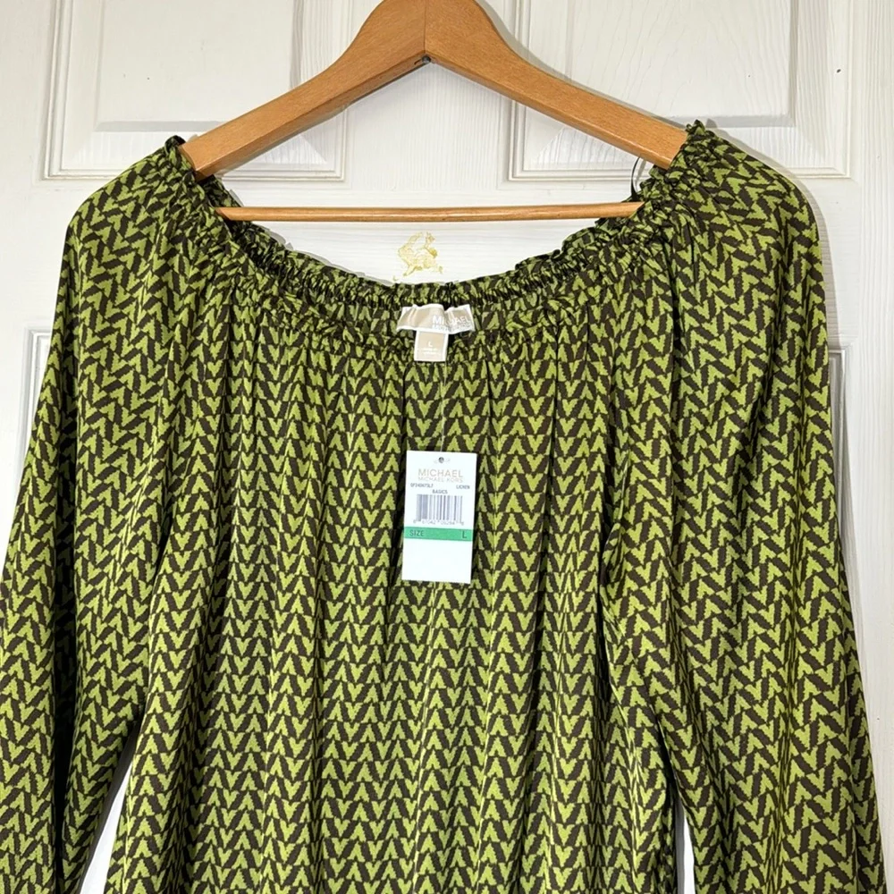 NWT Michael Kors Women’s Top Size Large Brown & Green long Sleeves Blouse - Picture 3 of 5